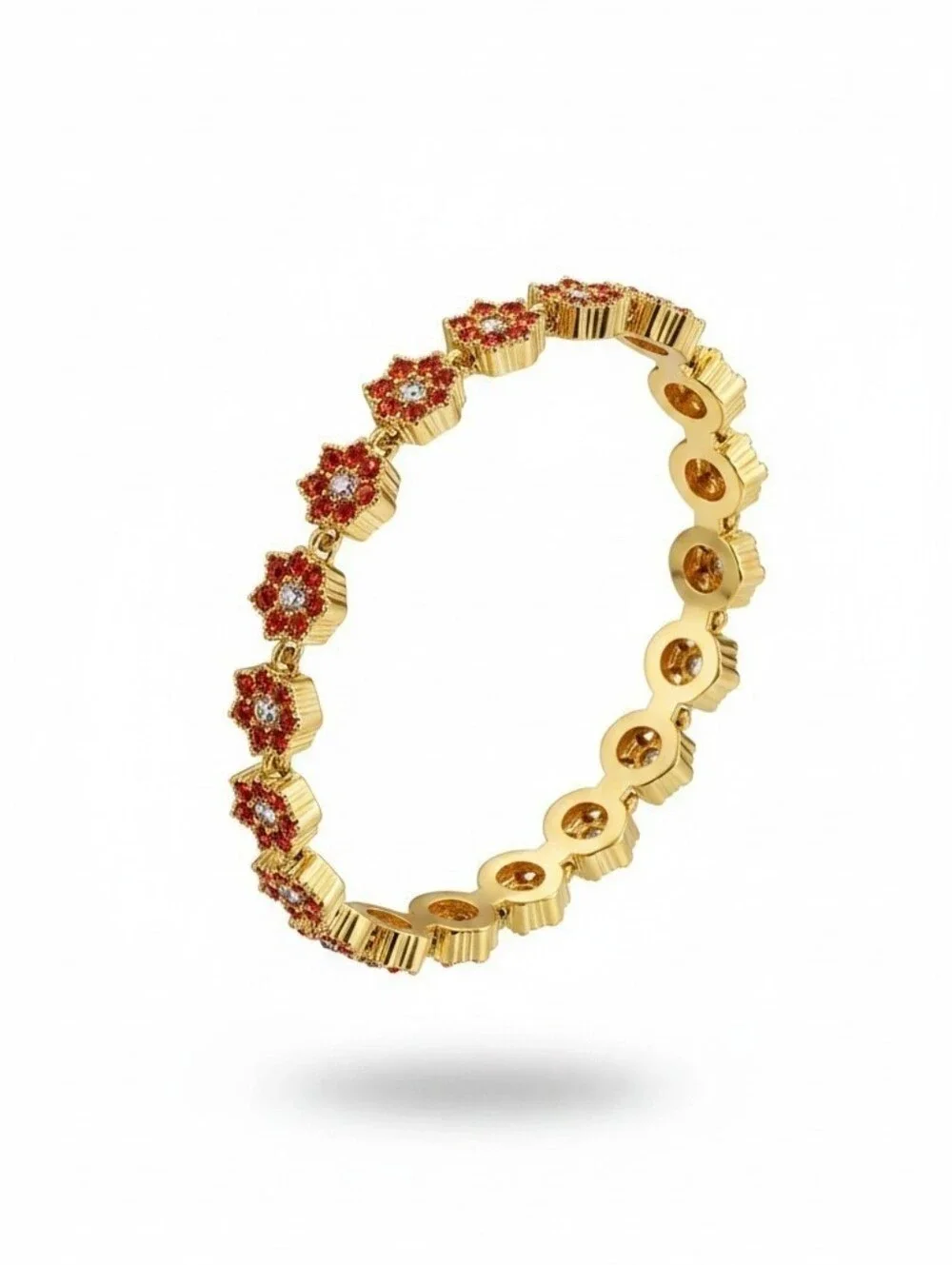 Sassified BOUTIQUE NWT Gold Floral Red Crystal Tennis  Bracelet